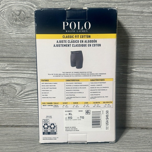 Polo Ralph Lauren Mens White 3-Pack Classic Fit Cotton Boxer Briefs Size XL NEW - Picture 2 of 4